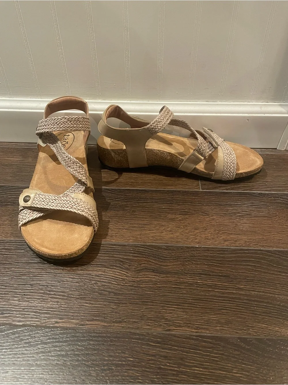 Taos Trulie Braided Wedge Sandal Comfort Adjustable in Stone EU 41/US 10/10.5